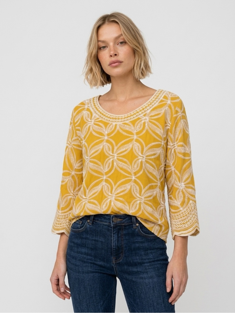 Solitaire Yellow Embroidered Tunic Top